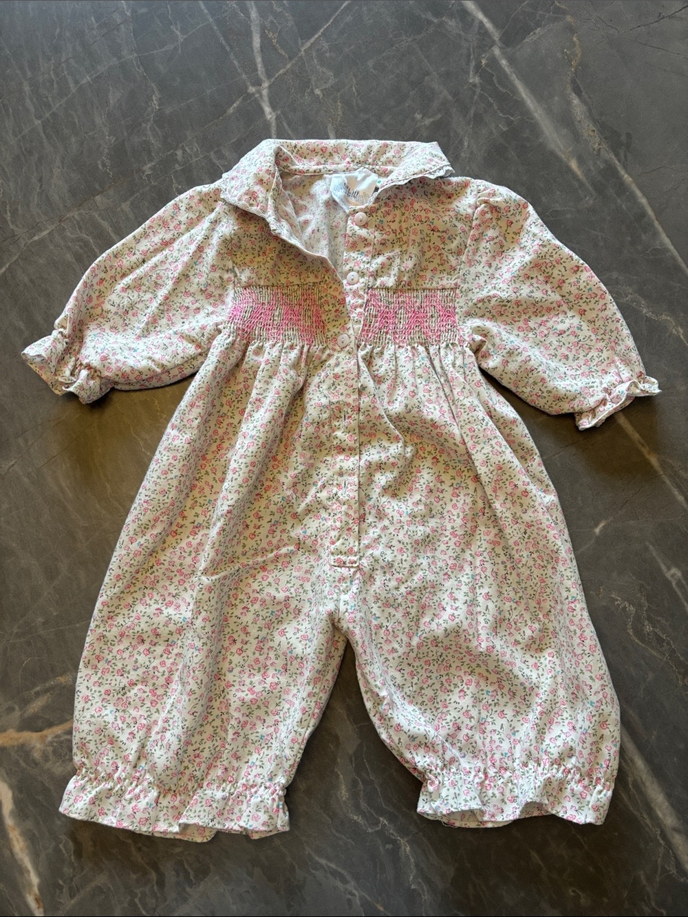 Girls Pink Floral Smocked Romper - Brand Unspecified